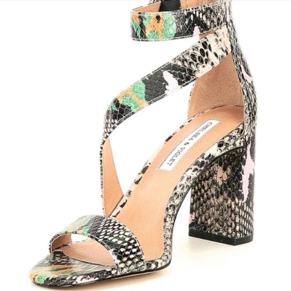Chelsea and Violet Snakeskin Heels